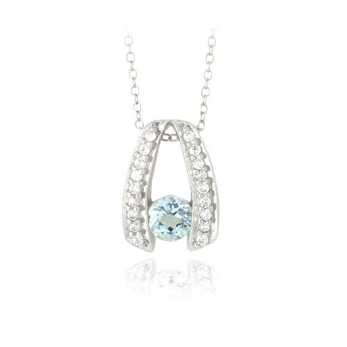 Sterling Silber 1ct Blau Topaz & CZ Wishbone Halskette