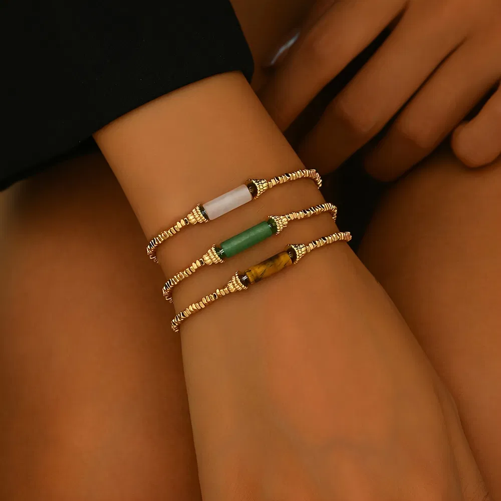 Chic Gold-Tone Beaded Armband Set - Boho-Stil Stackable Armbänder mit bunten Akzenten