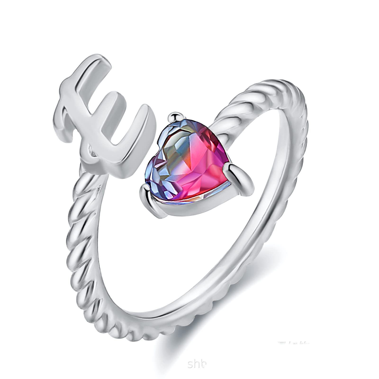 Einstellbarer A zu T Anfangsbuchstabenring 18K Goldplatte Zirkonringe für Mädchen Frauen Weißgold Plated Stacking Ring Geburtstag Schmuck Geschenk für Mutter Freundin