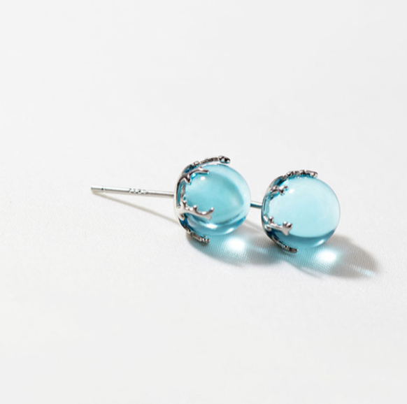 S925 Silber Frisch Blau Geometrische Runde Ball Stud Ohrringe Für Frauen