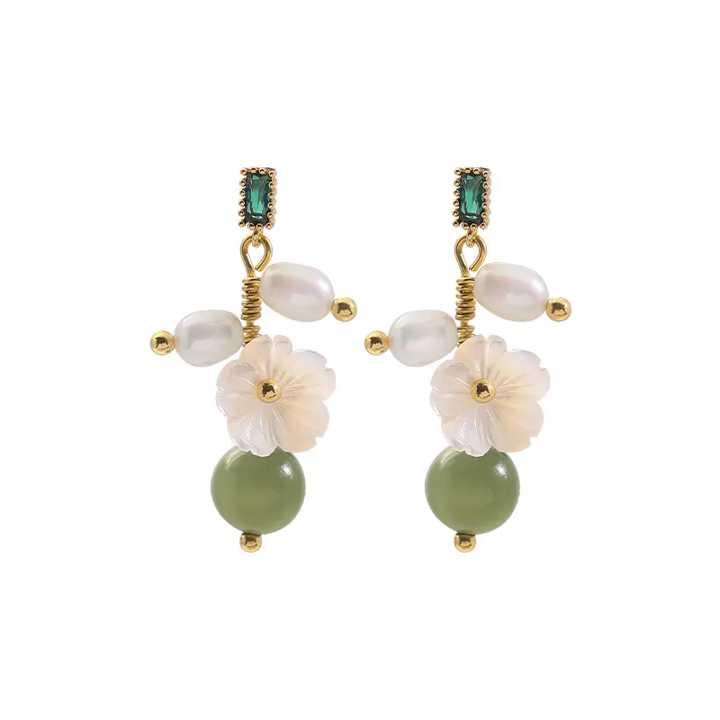 Weibliche S925 Silber Nadel Natürliche Hetan Jade Blumen Ohrringe