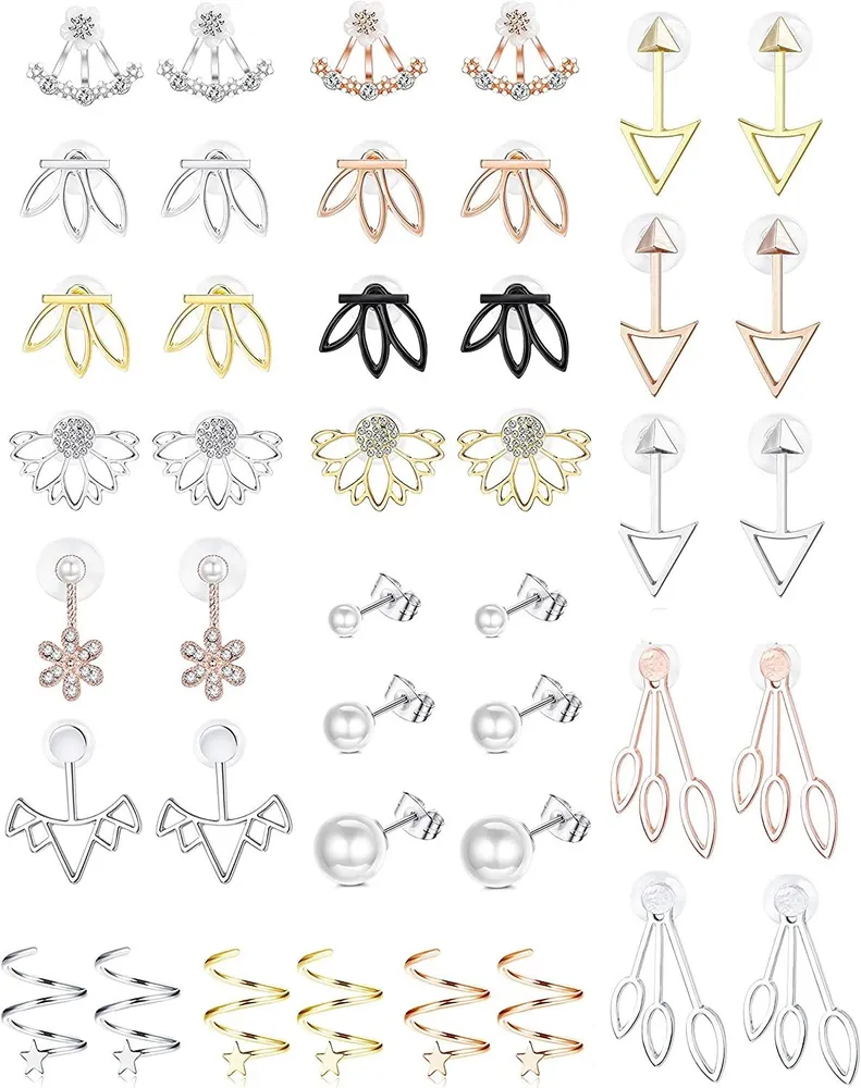 21Pairs Ohrjacke Studs Lotus Blumen Ohrringe für Frauen einfache Chic CZ Ohrringe Schmuck