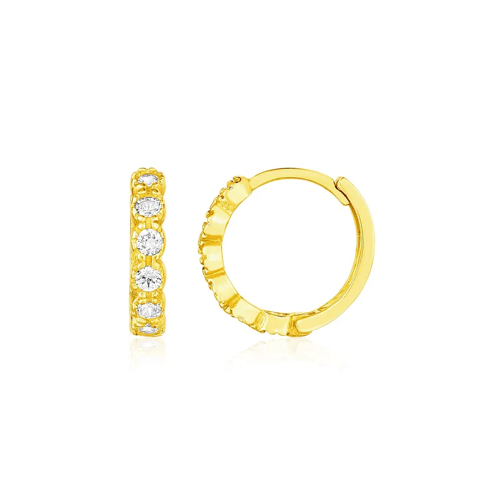 14 Karat Gelbgold Kleine Hoop Ohrringe mit runden Kubik Zirkonien