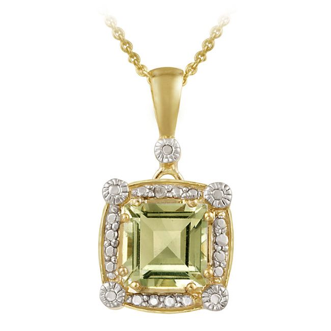 18 Karat Gold über Sterling Silber 2,35 Karat Grüner Amethyst & Diamant Akzent Quadrat Anhänger