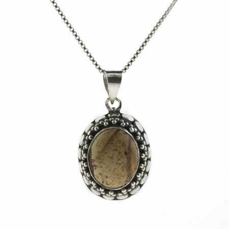 Sterling Silber Bild Jasper Bali Perlen Oval Anhänger