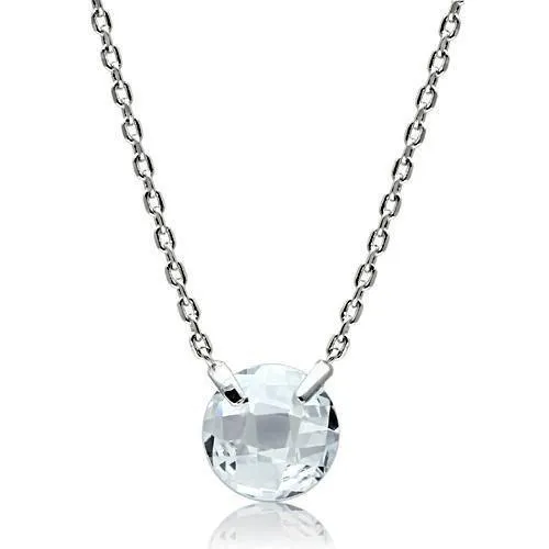 3W074 - Rhodium-Messing - Halskette mit AAA-Klasse CZ in Clear