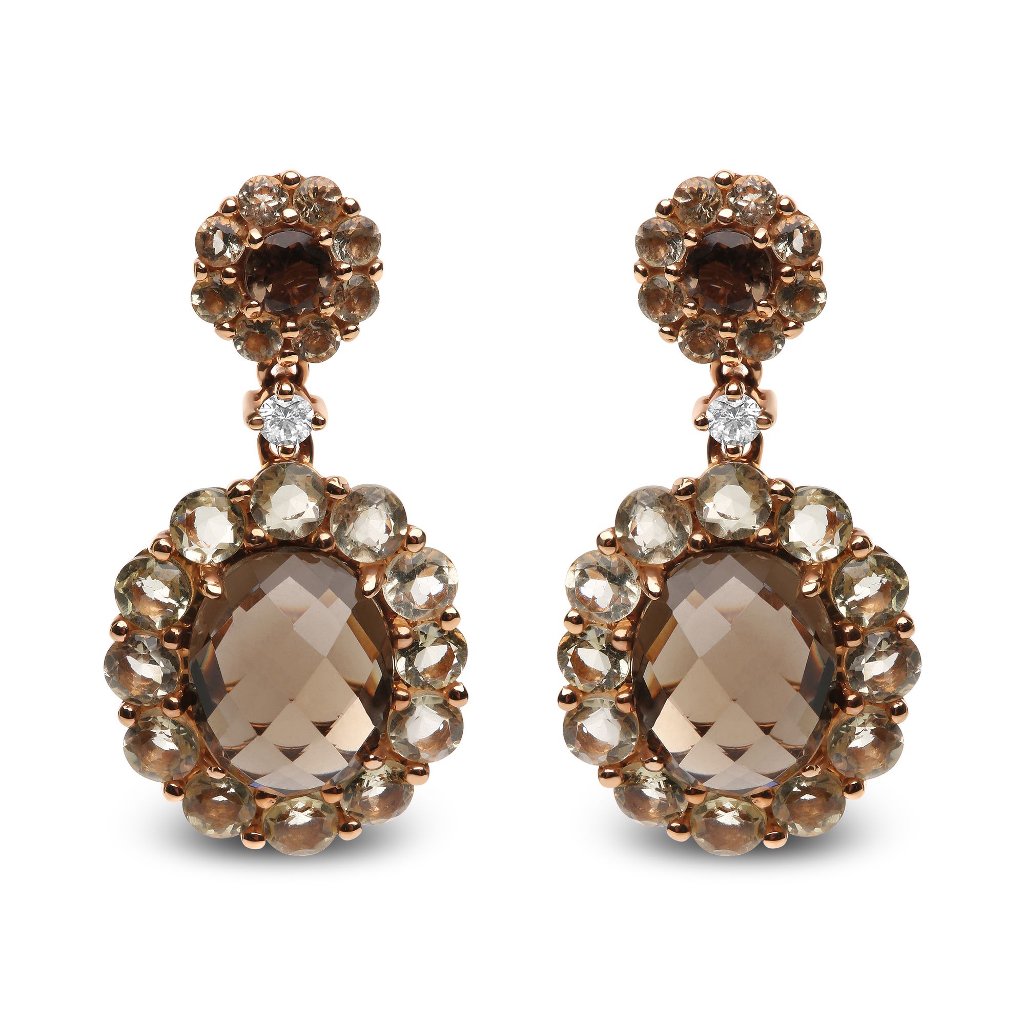 18K Rose Gold Diamant Akzent und Zitronen und Oval Smoky Farbe Quarz Edelstein Dangle Drop Ohrring (G-H Farbe, SI1 - SI2 Klarheit)