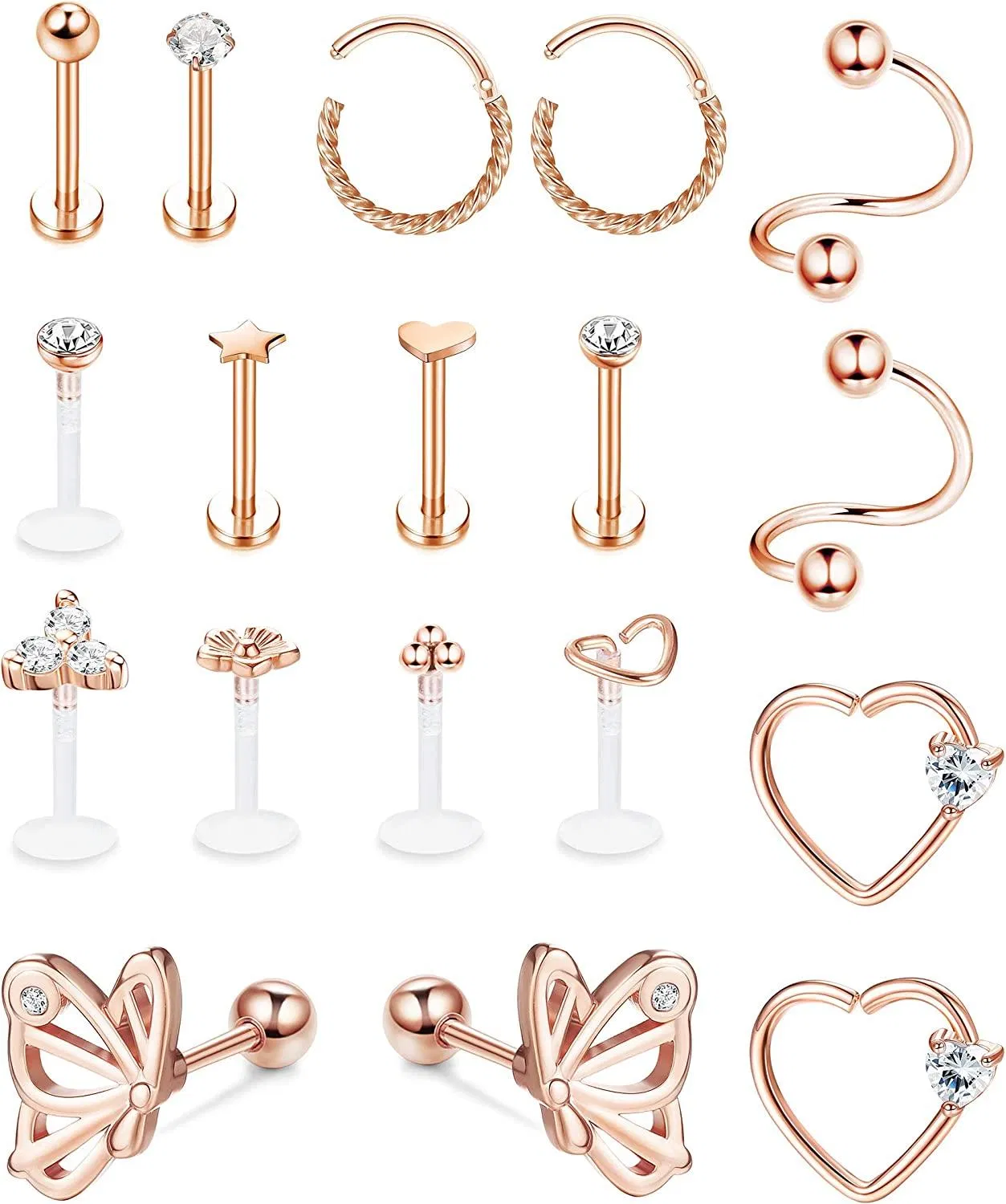 18pcs Edel Ohr Knorpel Ohrringe Tragus Ohrringe Schreifen für Frauen Helix Conch Piercing CZ Barbell Stud 16G Stud Ohrringe Körperschmuck