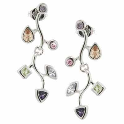 Sterling Silver Multi Color Cubic Zirkonia Hanging Vine Ohrringe