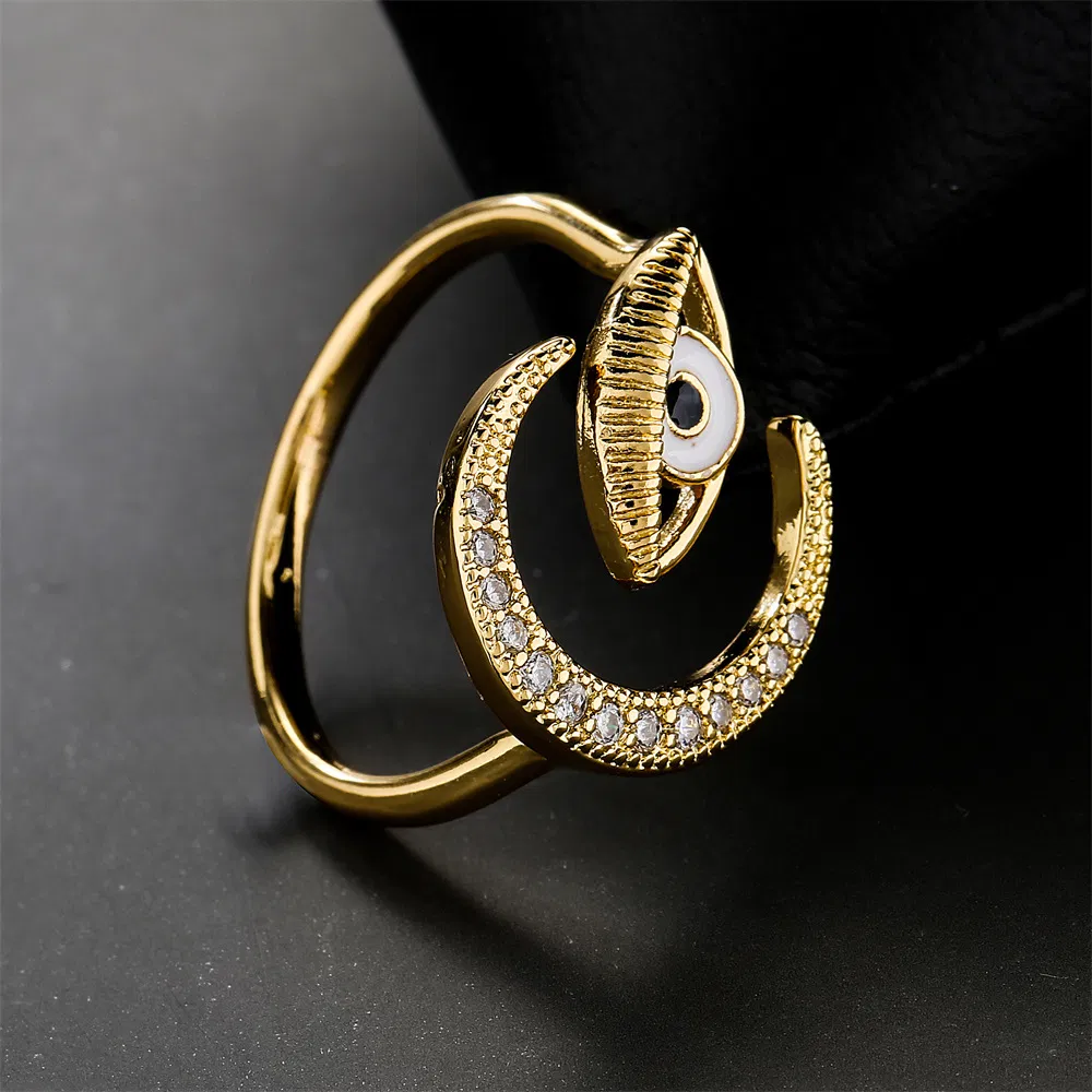 Heißes neues Kupfer-Gold Tropfen Augen Mond Zircon Ring