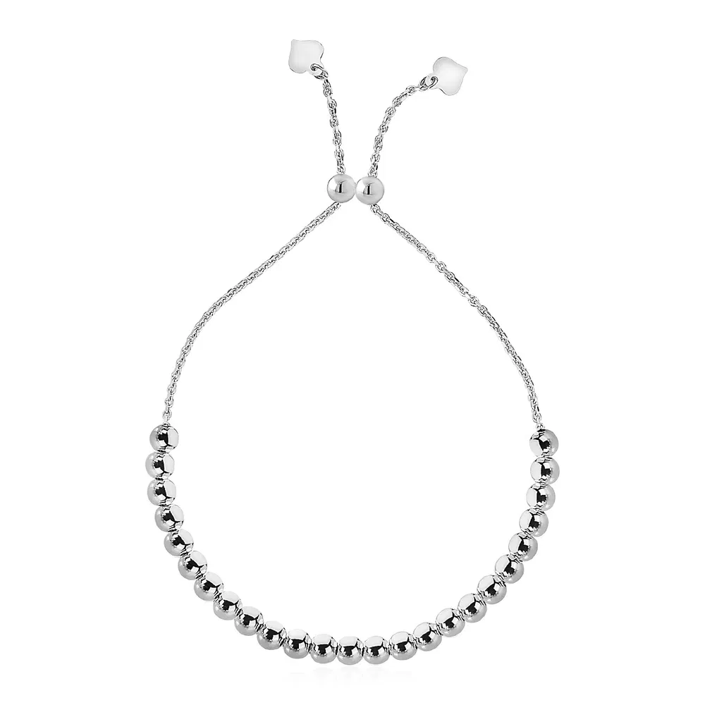 Einstellbares glänzendes Perlenarmband in Sterling Silber