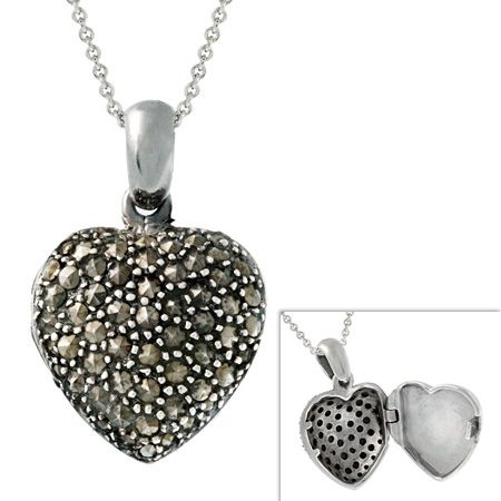 Sterling Silber Antique-Stil Marcasite Herz Locket Anhänger