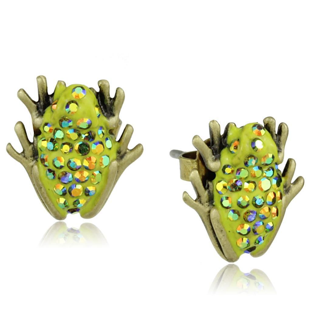 LO3854 - Antike Kupfer-Messing - Ohrringe mit Top-Grade - Kristall in Peridot