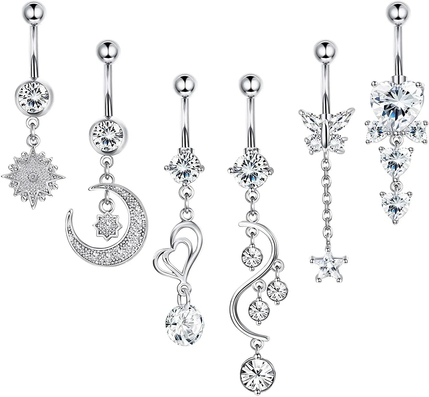 6pcs 14G Bauchknopf Ringe Dangle für Frauen Chirurgische Stahl Nabel Ringe Körper Piercing Schmuck