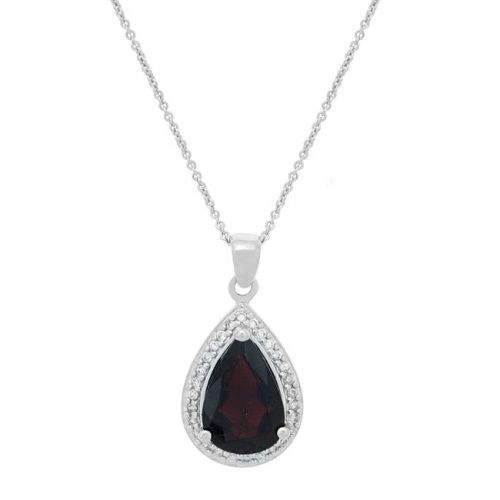 Sterling Silber 6ct Garnet & CZ Teardrop Anhänger