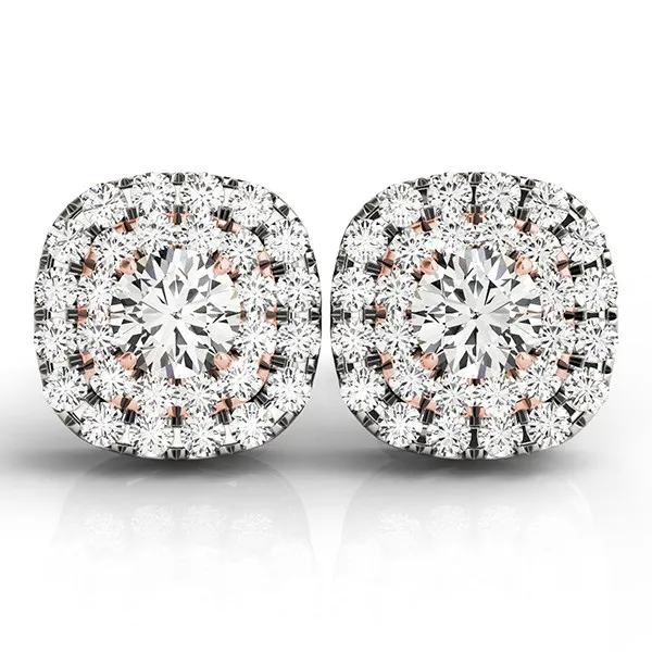 14 Karat Weiß - und Rosegold Kissenform Halo Diamant Ohrringe (3 / 4 cttw)