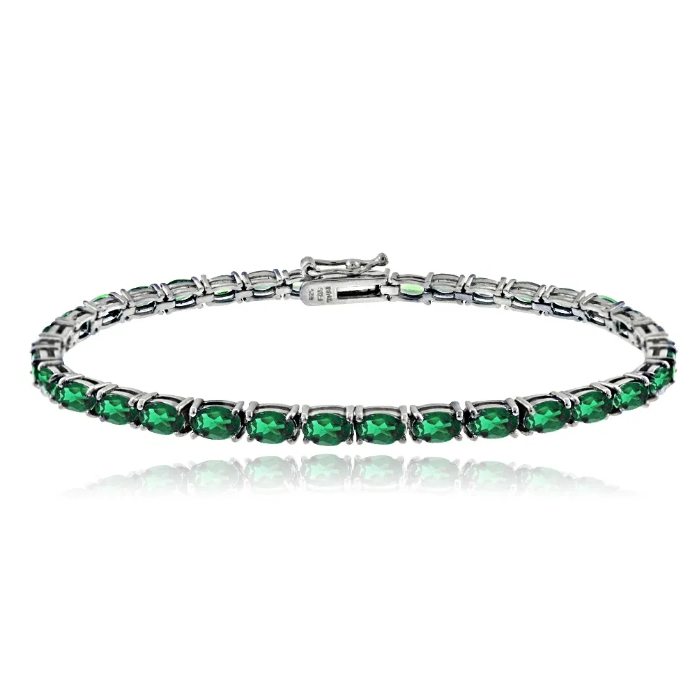 Sterling Silber 8,75 Karat geschaffen Smaragd Geburtsstein Tennis-Armband