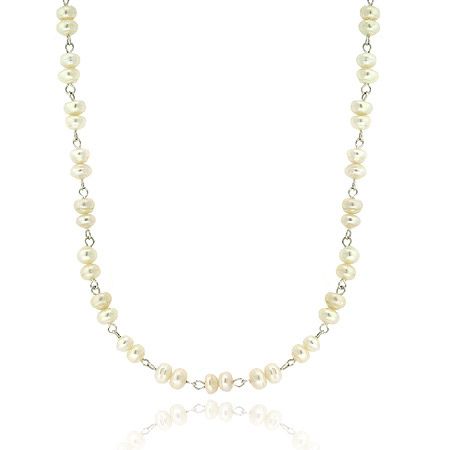 Sterling Silber Süßwasser Kultiviert Weiße Pearl Link Halskette