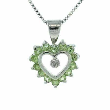Sterling Silber Peridot & Diamond Accent Open Heart Pendant