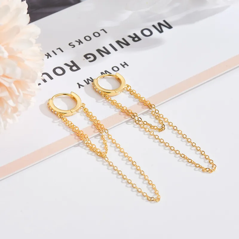 Einfache und modische lange Tassel-Kette Zircon Ohrringe