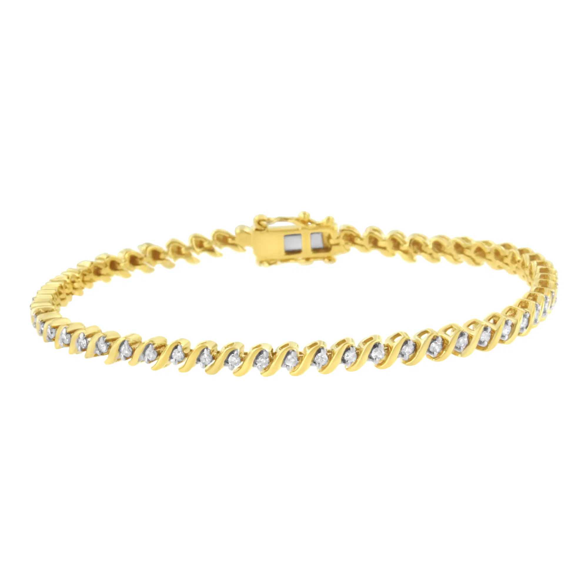 10K Gelbgold Plated .925 Sterling Silber 1/2 Cttw 2 - Prong Set Diamant S Link Tennis Armband (I-J Farbe, I3 Klarheit) - 7.25