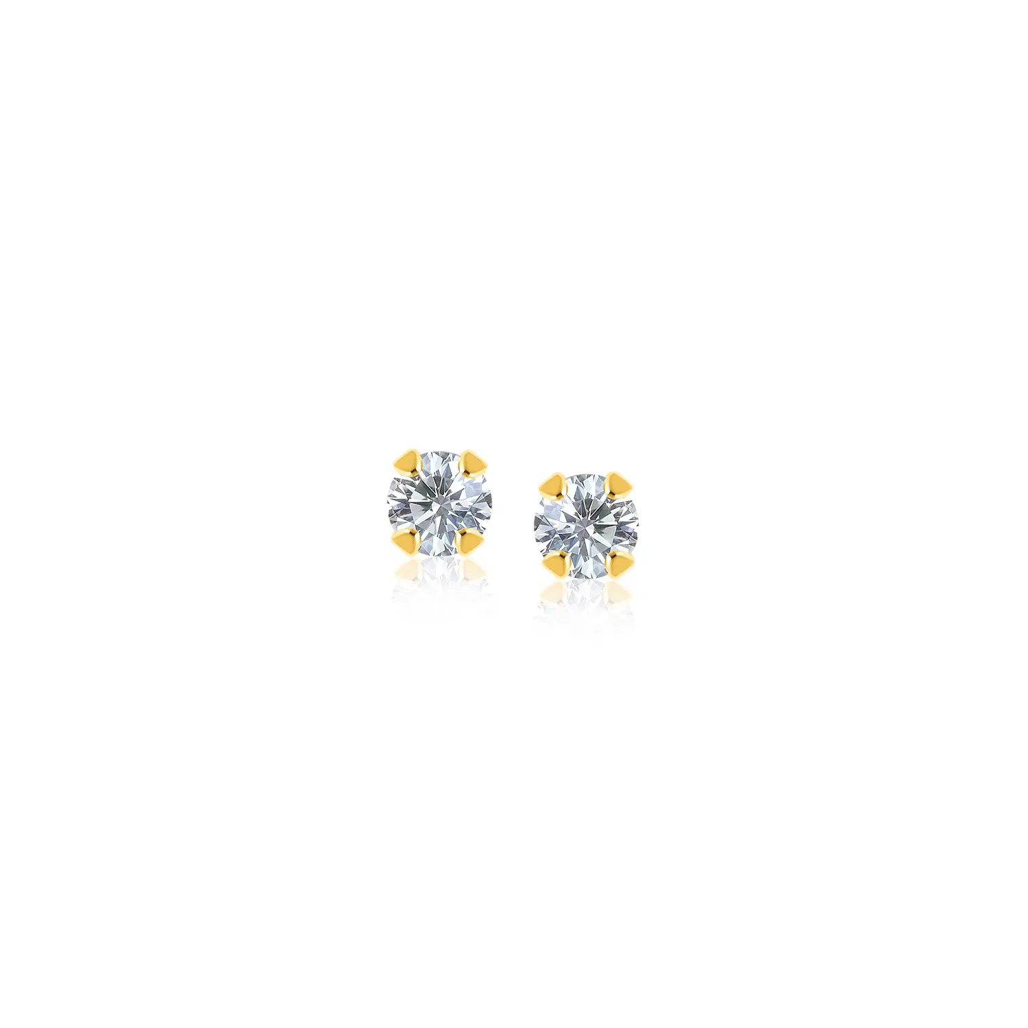14 Karat Gelbgold Stud Ohrringe mit facettenreichem weißen Kubikzirkonia (2mm)