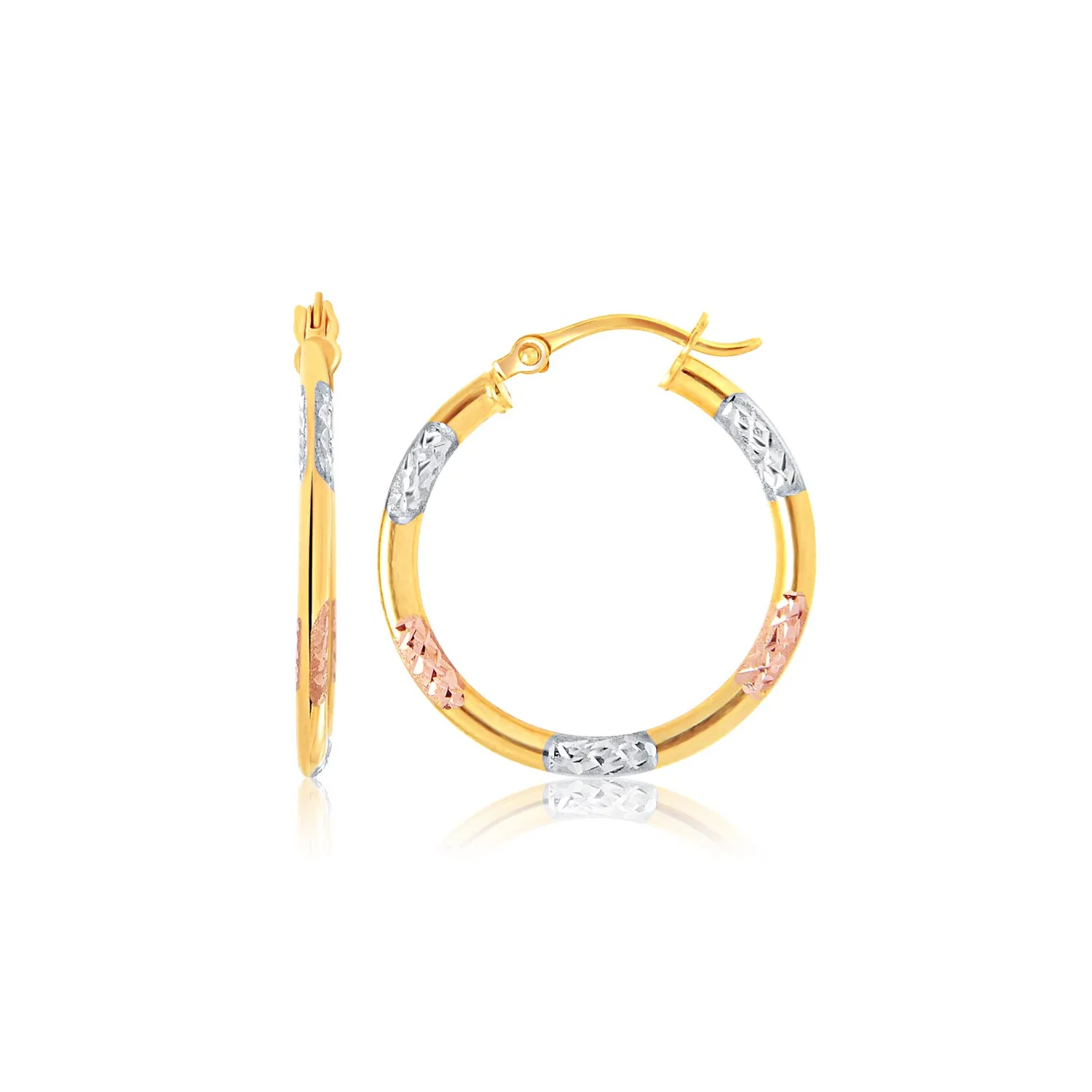 Tri-Color Hoop-Ohrringe mit Diamant-Schnitt - Akzenten in 14 Karat Gold (2x15mm)