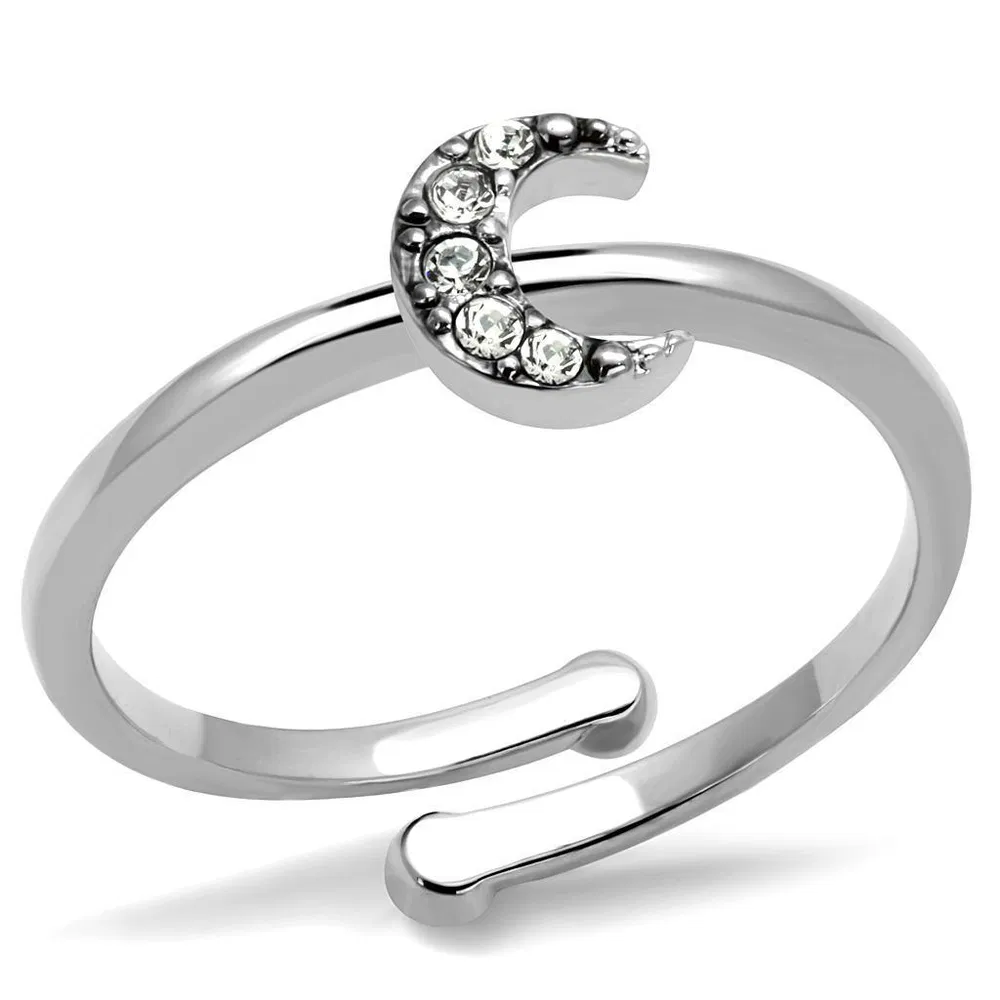 LO4045 - Rhodium-Messing - Ring mit Top-Grade - Kristall in Clear