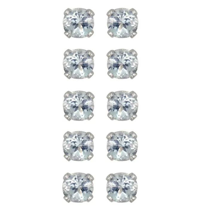 Sterling Silber 3ct Blau Topaz 4mm Stud Ohrringe, Satz von 5