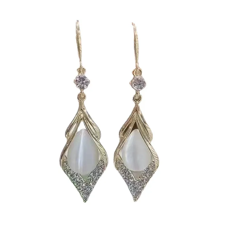 Damen High-End geometrische Diamant Opal Ohrringe