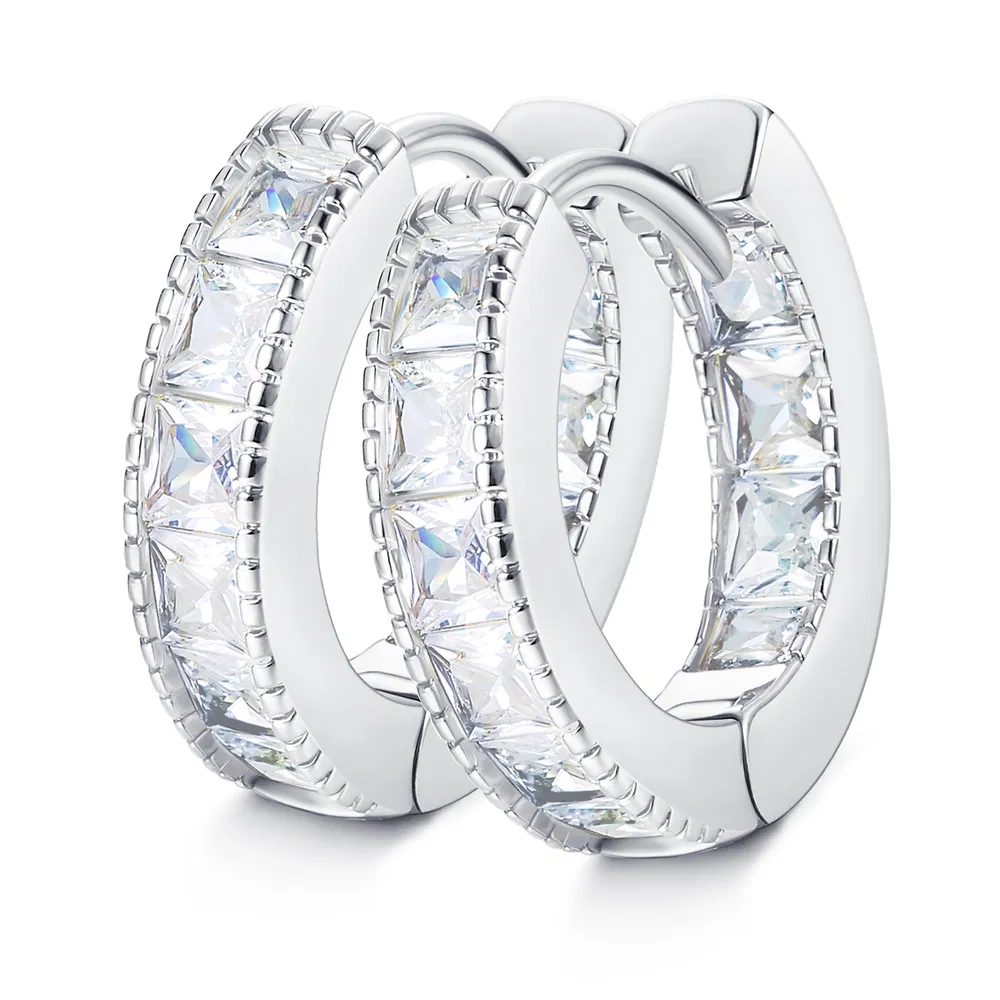 925 Sterling Silber CZ Hoop Ohrring Princess Cubic Zirkonia Pave Cuff Huggie Ohrring für Frauen und Männer