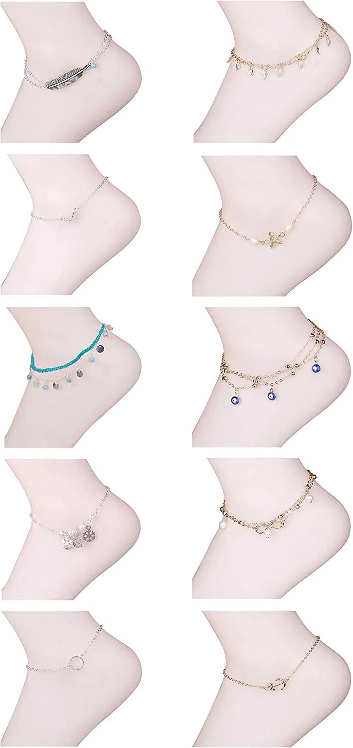 9pcs Ankleine für Frauen Mädchen Knöchelketten Armbänder verstellbarer Strand Ankleine Fuß Set