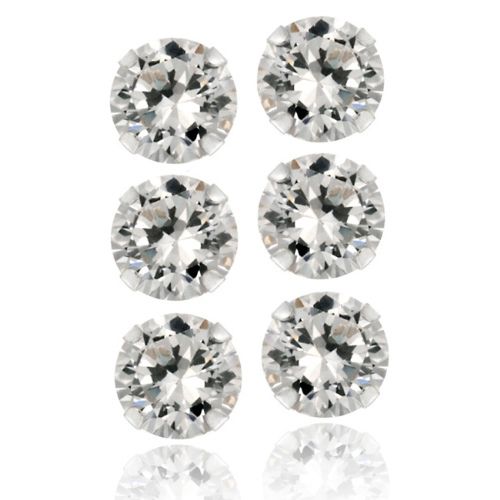 Sterling Silber 6,3ct Weiße Topaz 6mm Stud Ohrringe, Satz von 3