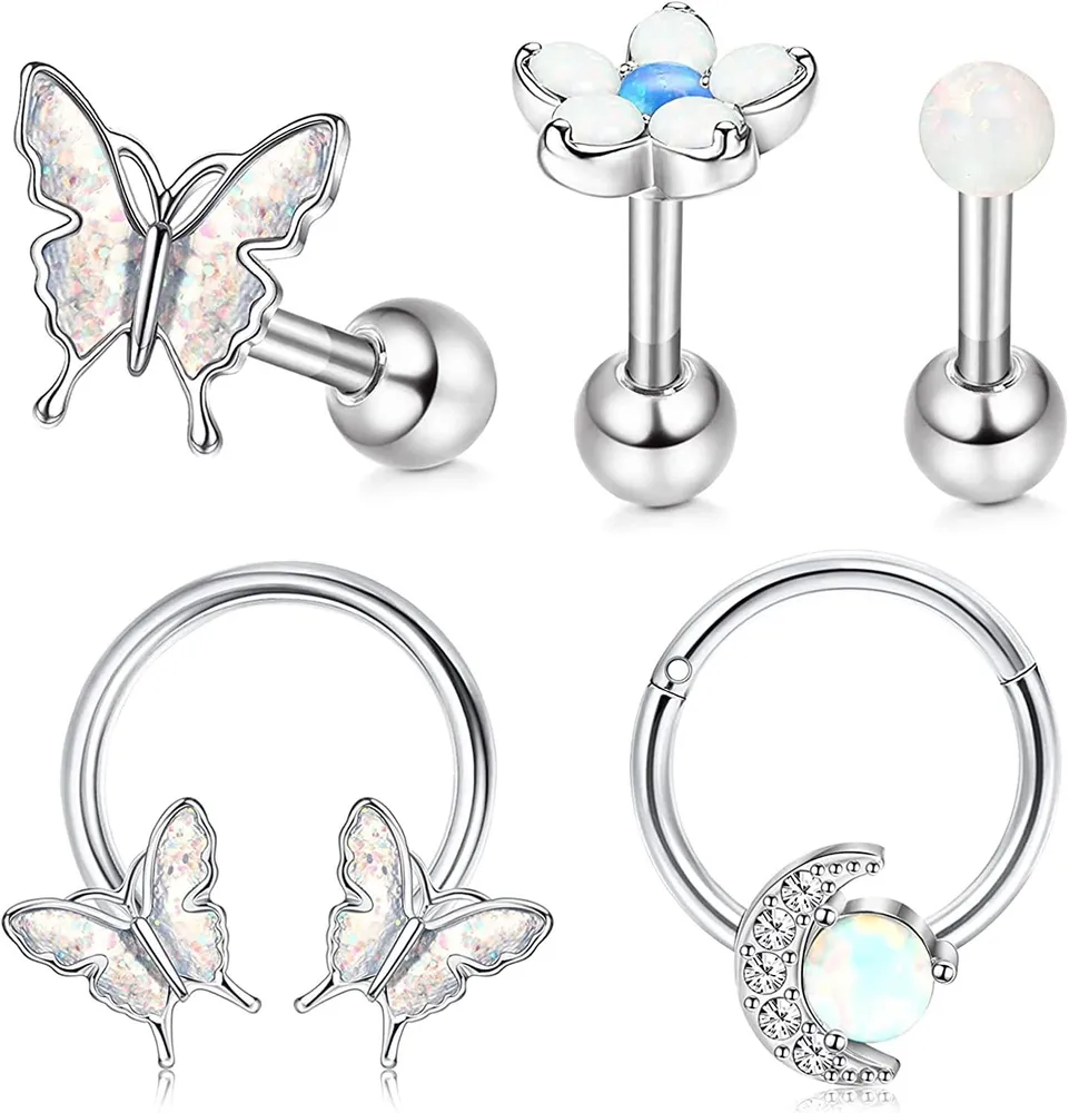 16G Septum Ring Horseshoe Hoop Ring Knorpel Ohrringe Schmetterling Nasen Ringe Hoop Septum Mond Scharnier Segment Ring Blumen Opal Muschel Heilx Daith Tragus Ohrringe für Frauen