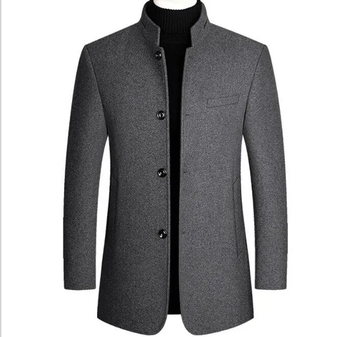 Gentle Band Collar Single Breasted Blend Pea Coat