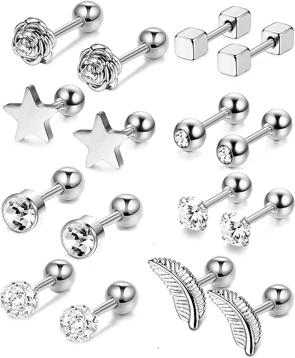 8Paars Edelstahl Knorpel Trague Ohrringe für Frauen Helix Ohr Piercings Eingezogen CZ Barbell Body Piercing Schmuck