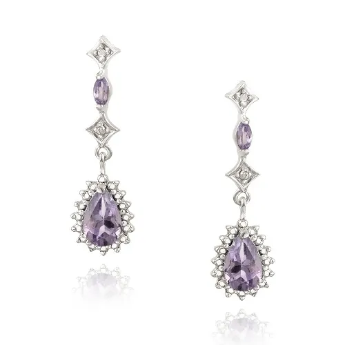 Sterling Silber 1,4ct Amethyst Diamant Akzent Tränenringe