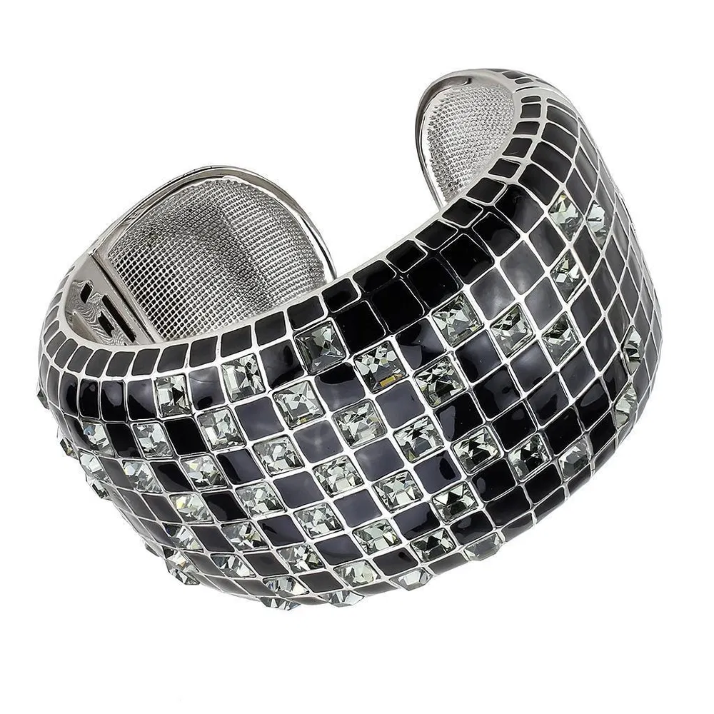 LO4272 - Rhodium Brass Armband mit Top-Grade - Kristall in schwarzem Diamant