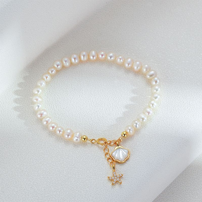Damen 925 Sterling Silber Shell Freshwater Pearl Armband