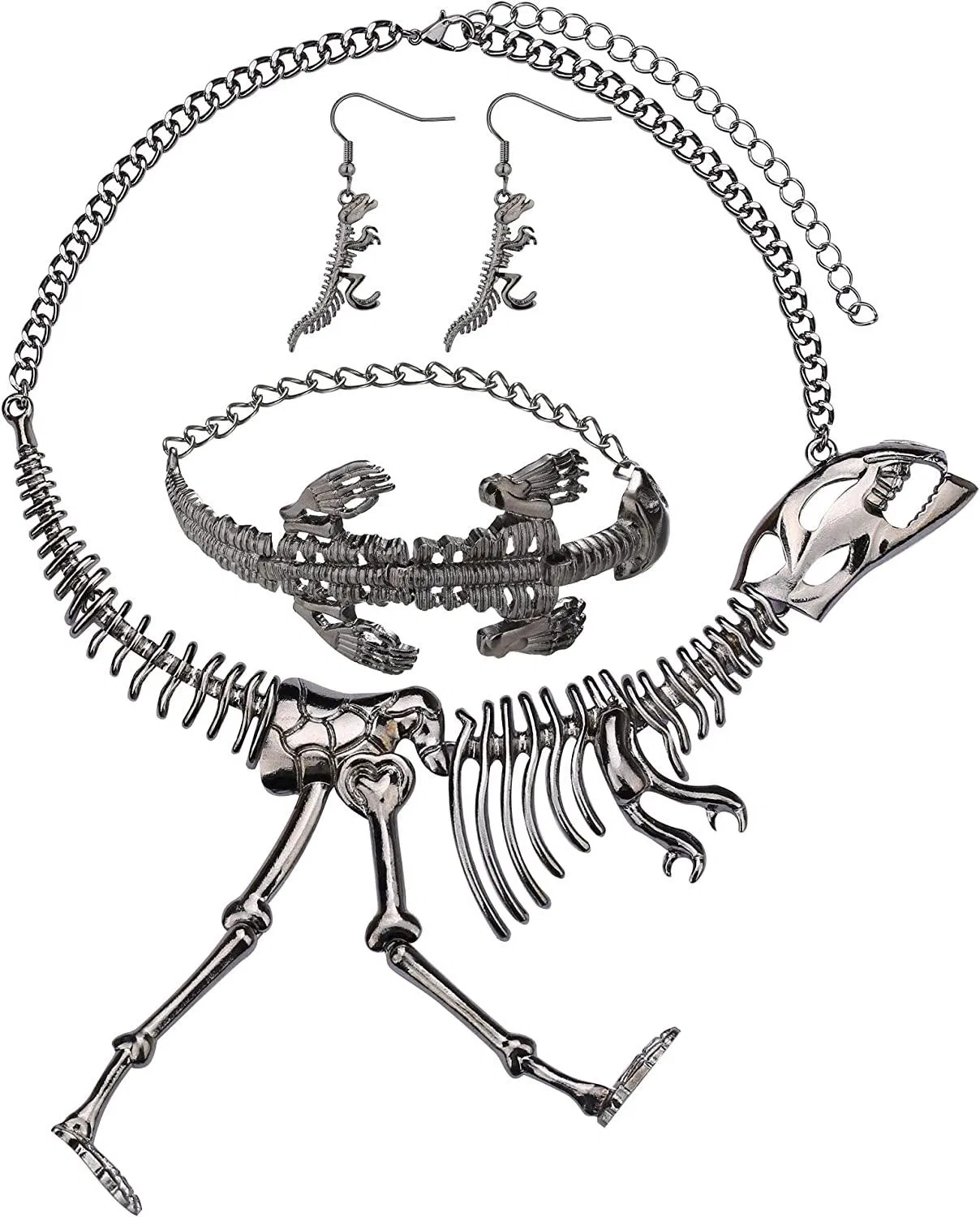 Halloween Punk Halskette Ohrringe Set Gothic Skull Skeleton Claw Choker Halskette Link Armband Drop Ohrringe Set Für Frauen Egirls