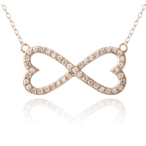 Rose Gold Ton über Sterling Silber CZ Infinity Hearts Halskette