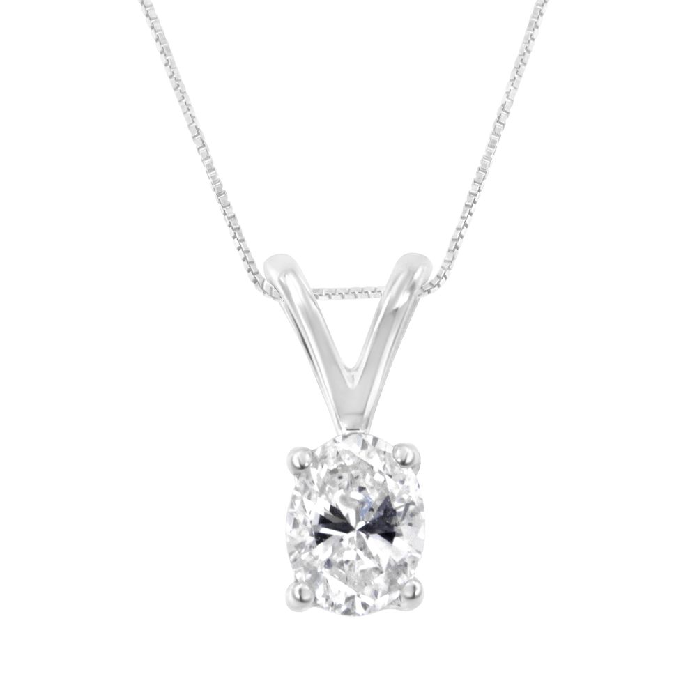 IGI zertifizierte 10KT Weißgold Diamant Oval-Hänger - Halskette (1 / 5 cttw, H-I - Farbe, I1)