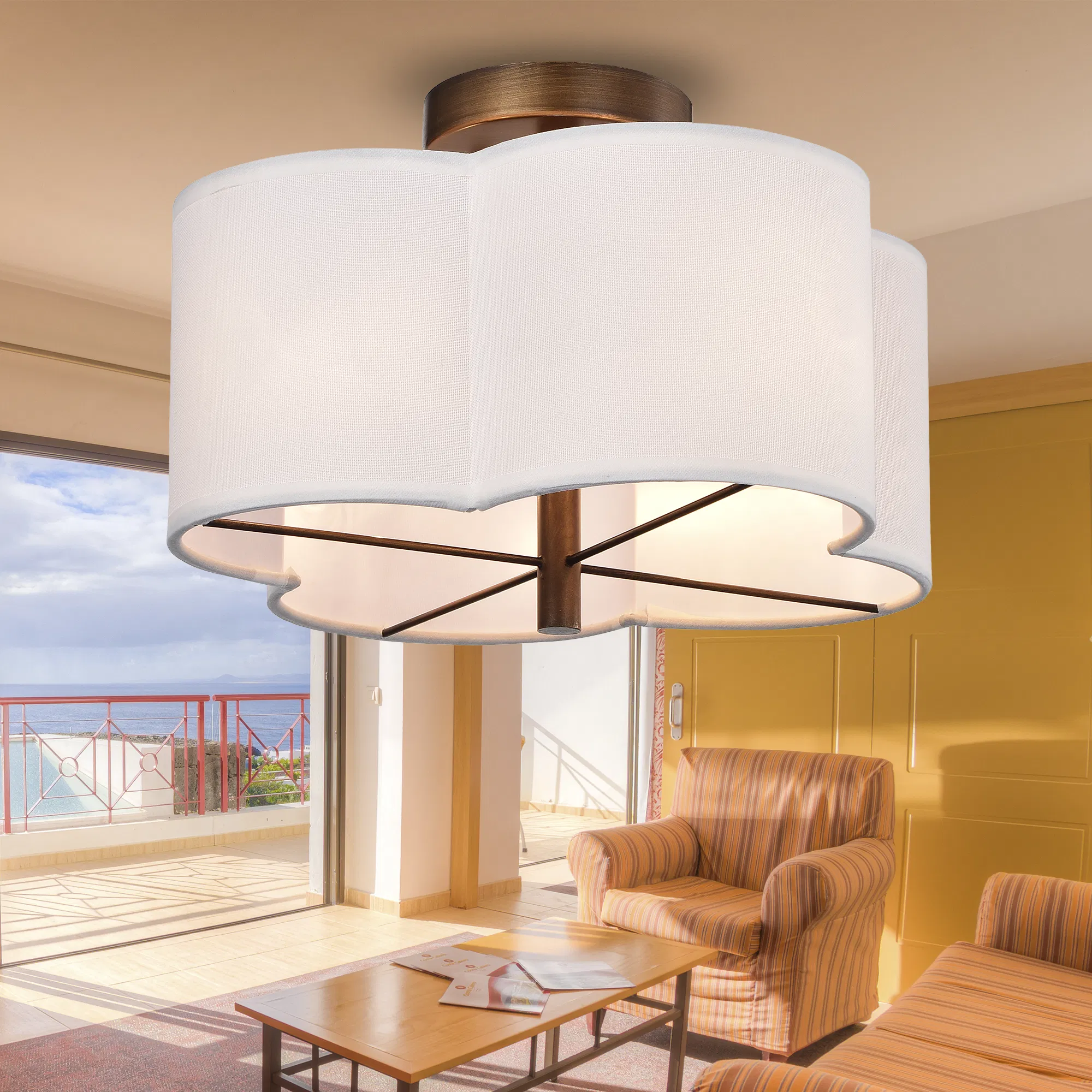 Polst Antike Kupfer 4 - Licht Clover Semi-Flush Deckenlampe