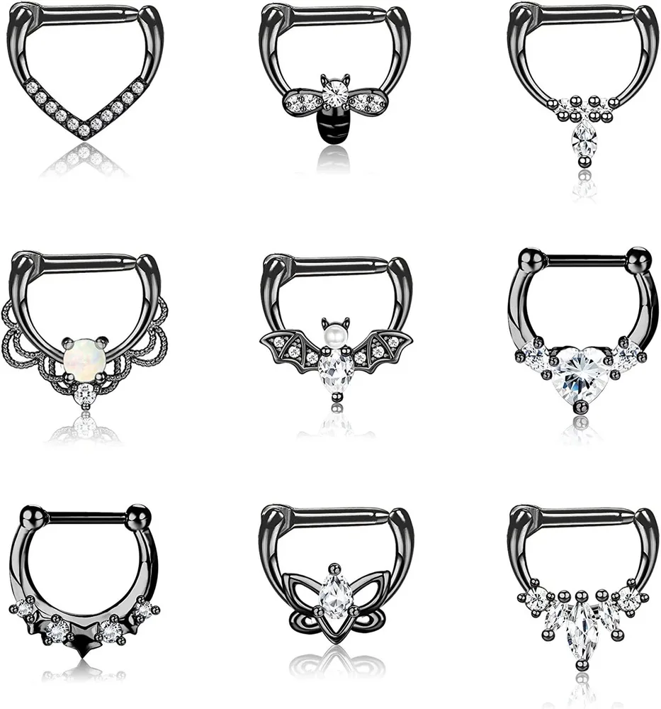 9 Stück 16g Septum Ringe Edelstahl Knorpel Tragus Helix Daith Ohrringe Opal CZ Bienenbat Hingeed Septum Clicker Daith Piercing Jewelry