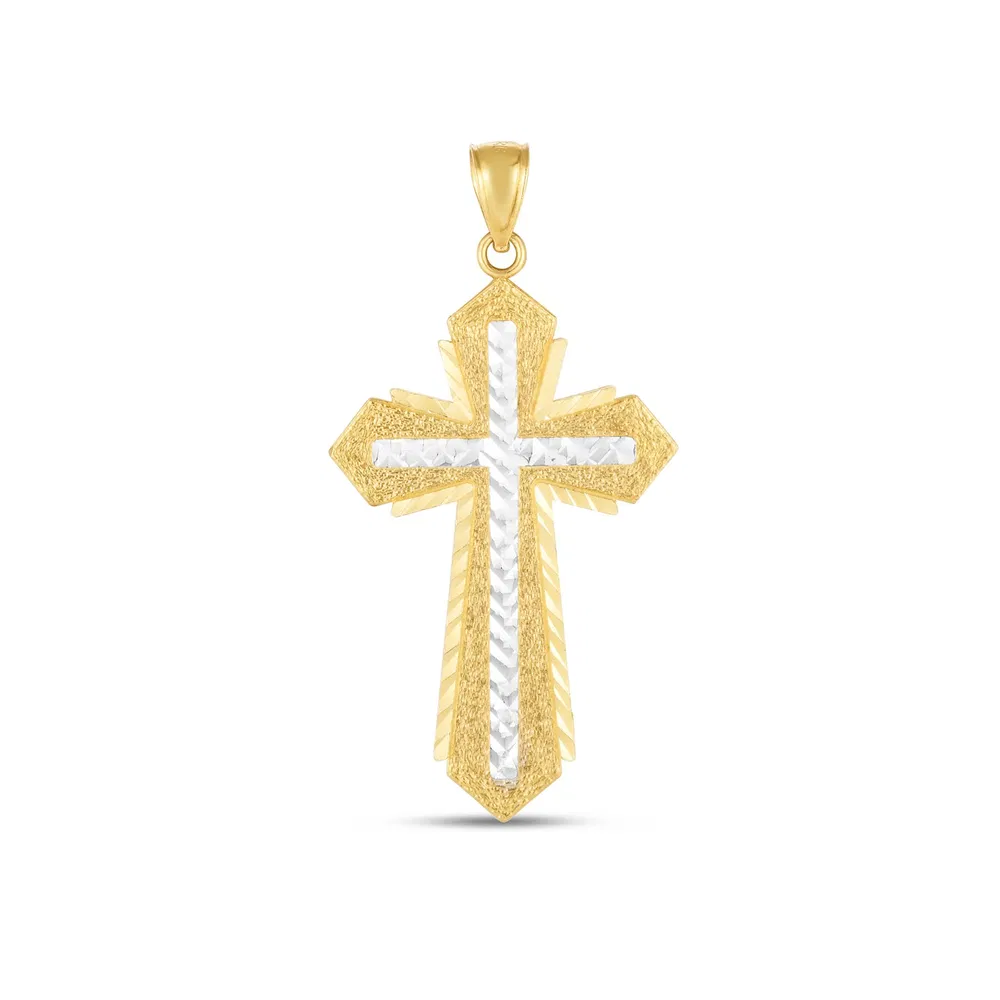14 Karat Zwei-Ton - Gold High Polish Diamond Cut Cross Anhänger
