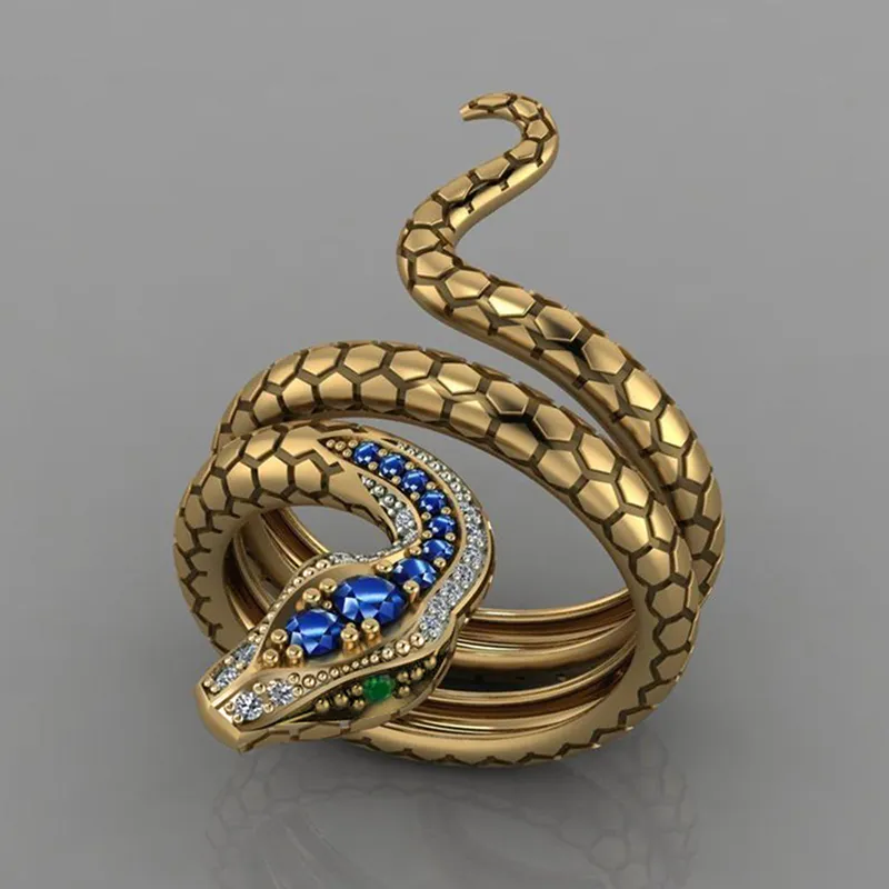 Huitan New Punk Coiled Snake Rings für Frauen Multicolor CZ Steine Dance Party Finger Ring Spezielle Mädchen Geschenke Persönlichkeit Schmuck