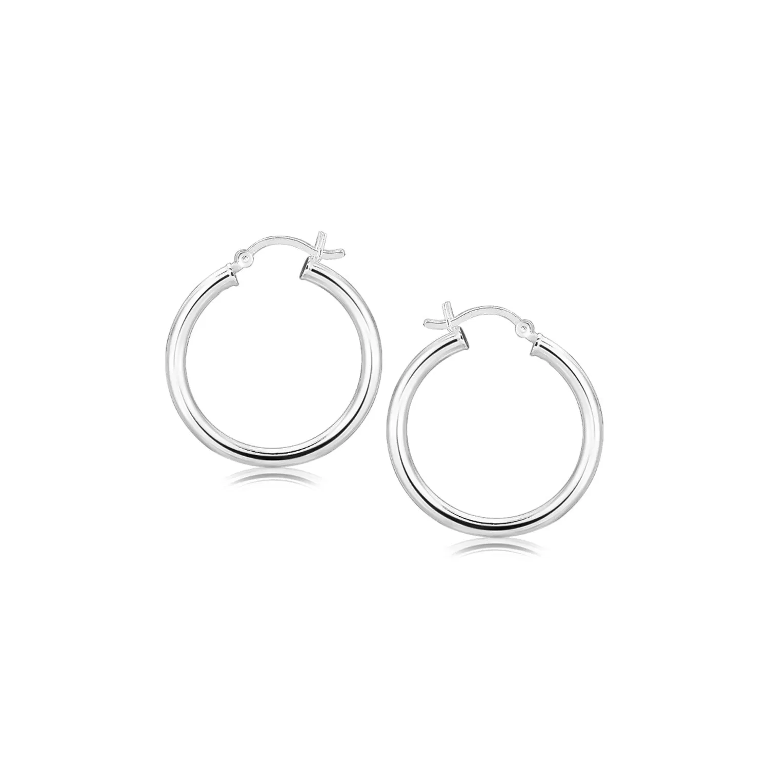 Sterling Silver Rhodium Plated Polished Look Hoop Ohrringe (3x25mm)