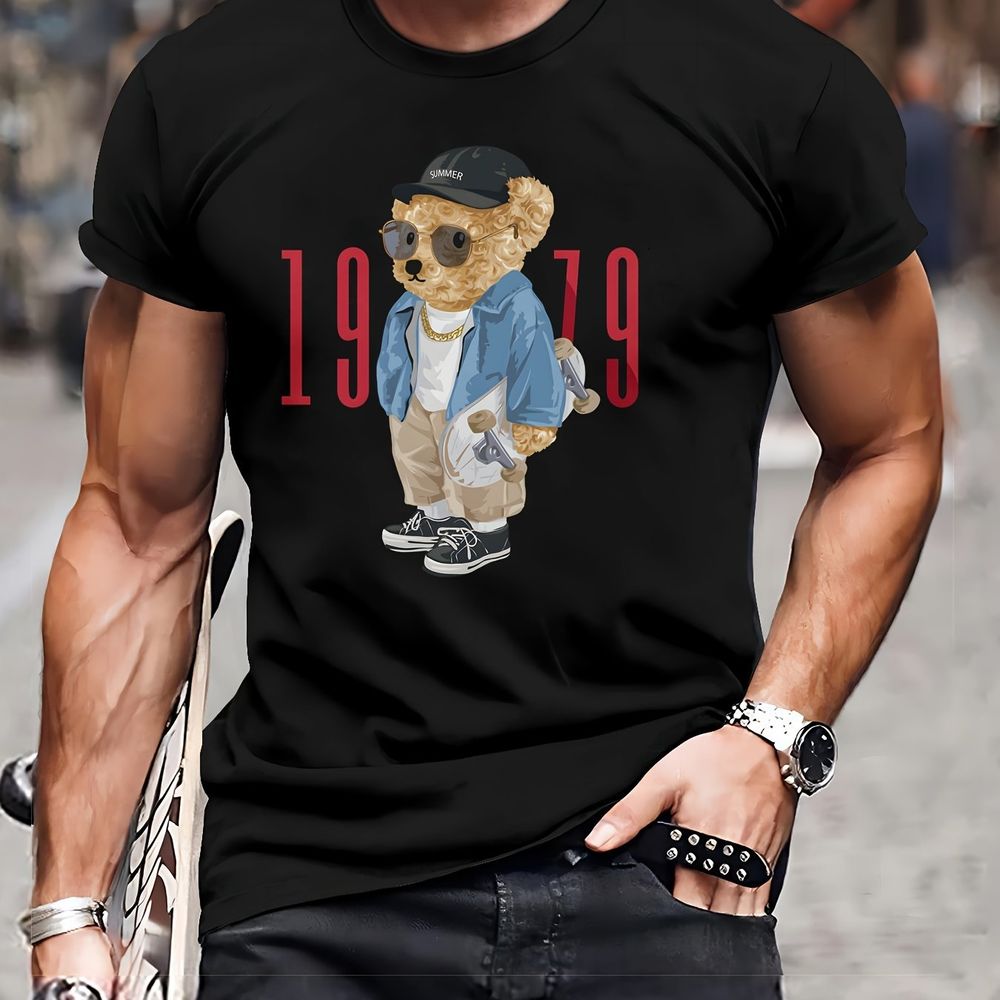Herren Casual Round Neck T-Shirt - 1979 Vintage Teddy Bear Print
