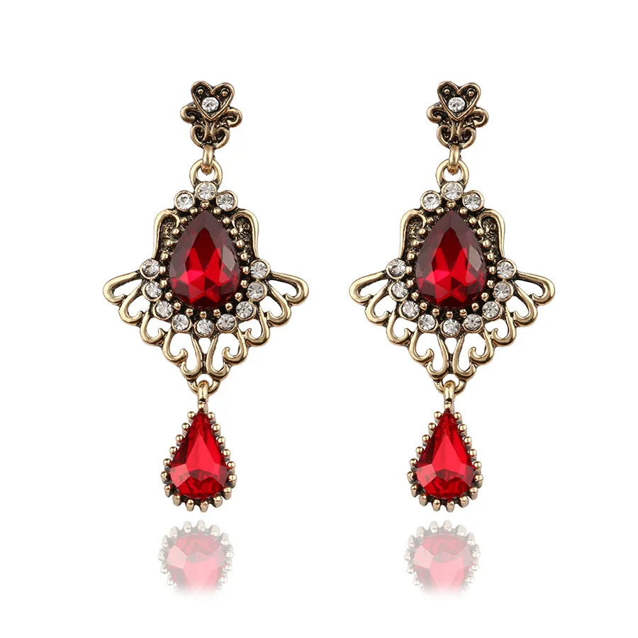 Mode Hohl-out Drop-shaped Ruby Glass Elegant Crystal Ohrringe