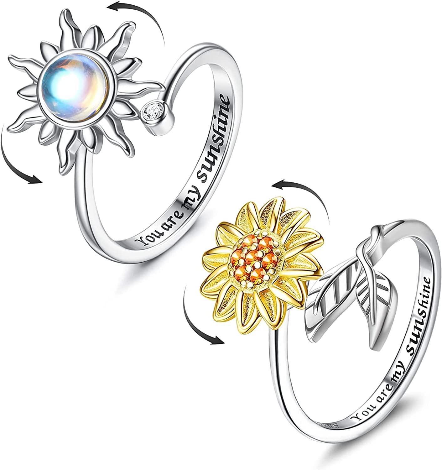 925 Sterling Silber Fidget Spinner Ringe Einstellbare rotierende Ringe Drehbare Stimmungsringe beruhigende Sorge Meditation Angst Ringe für Frauen Damen Mädchen Linderung Stress Größe 7